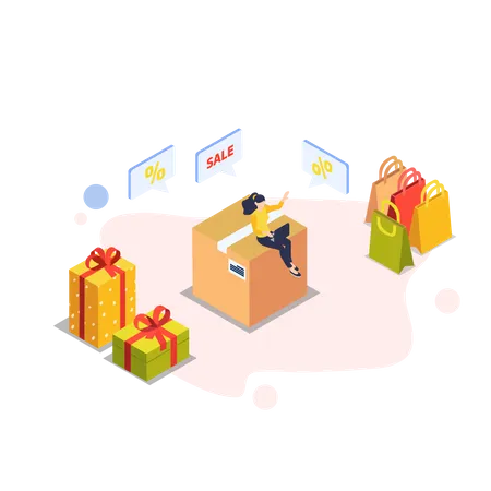 Woman getting online gifts  Illustration