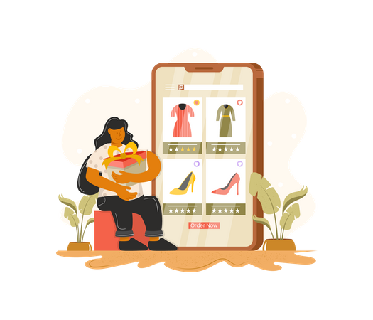 Woman getting online gifts Illustration