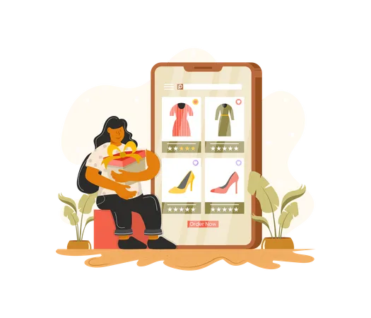 Woman getting online gifts  Illustration