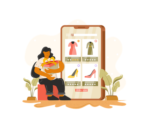 Woman getting online gifts  Illustration