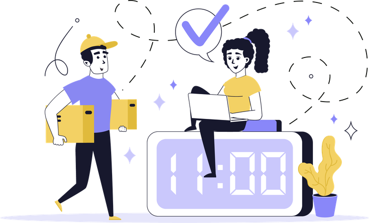 Woman getting online parcel delivery  Illustration