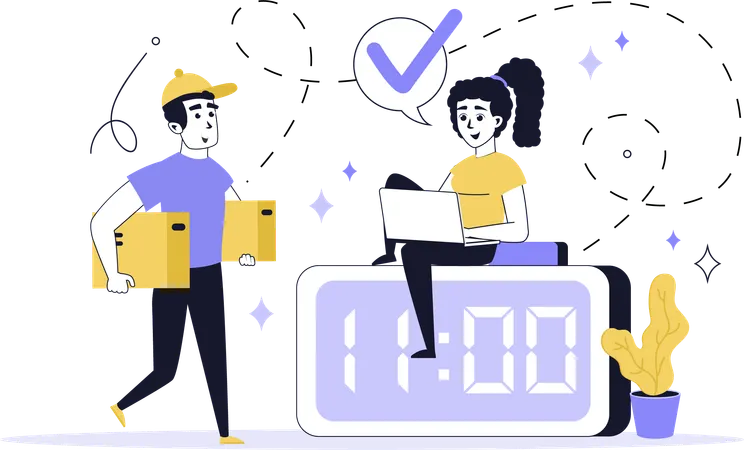 Woman getting online parcel delivery  Illustration