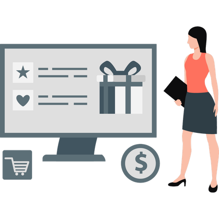 Woman getting online shopping gift  Illustration