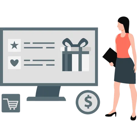 Woman getting online shopping gift  Illustration