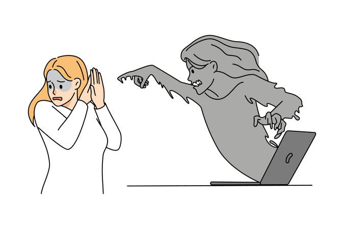 Woman getting online threats  Illustration