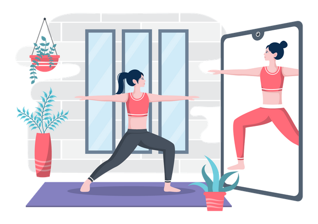 Woman Getting Online Yoga and Meditation Lessons Illustration