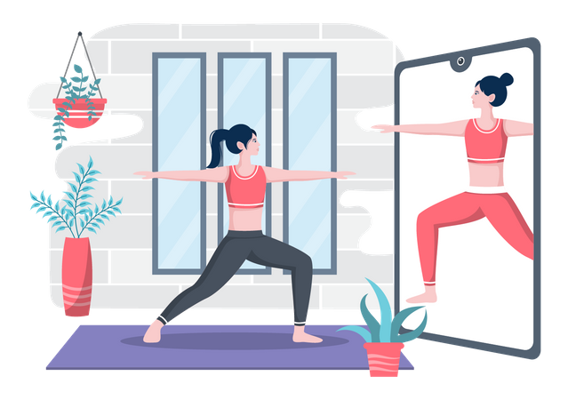 Woman Getting Online Yoga and Meditation Lessons  Illustration