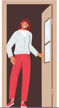 Woman getting out of door  Illustration