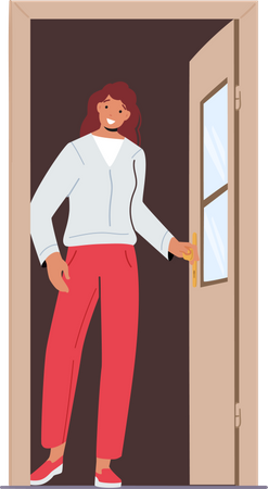 Woman getting out of door  Illustration