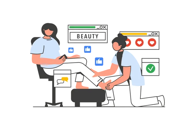 Beauty Salon Outline Web Concept With Character Scene Woman Getting Procedure Of Foot Massage In Spa People Situation In Flat Line Design Vector Illustration For Social Media Marketing Material Illustration