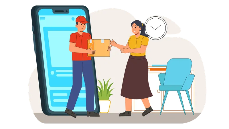 Woman getting product delivery  Illustration