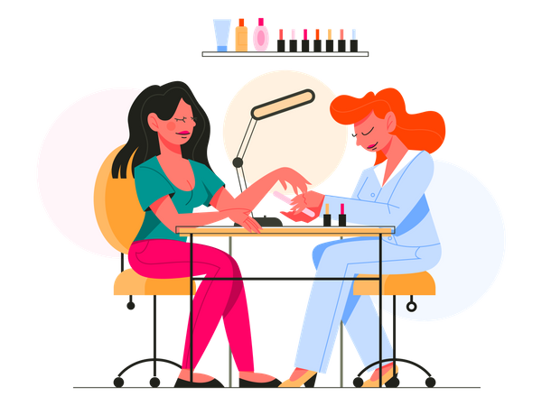 Woman getting professional manicure procedure  Illustration