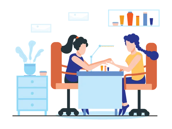 Woman getting professional nail art done  Illustration