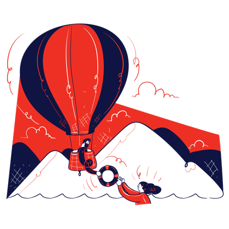 Woman getting rescued by safe guard  Illustration