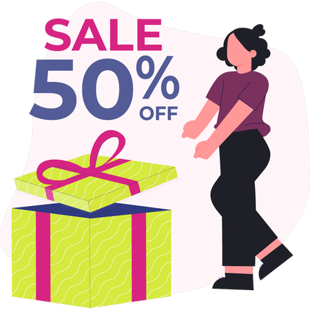 Woman getting sale gift  Illustration