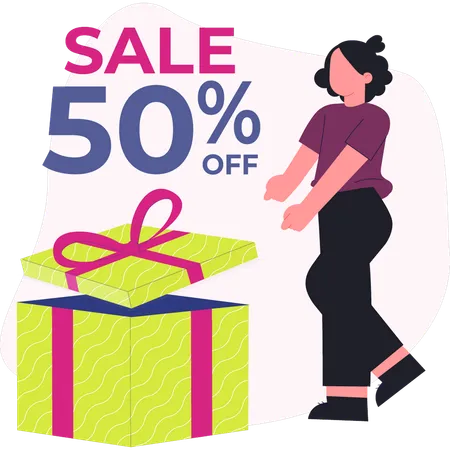 Woman getting sale gift  Illustration