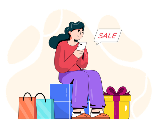 Woman getting sale notification Illustration