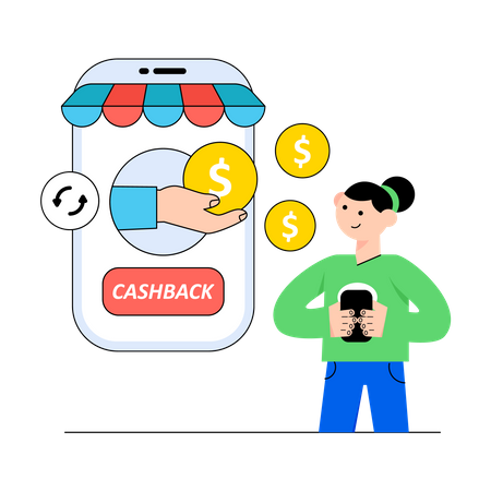 Woman getting shopping cashback  Illustration