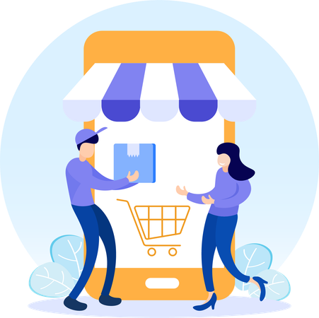 Woman getting shopping delivery  Illustration