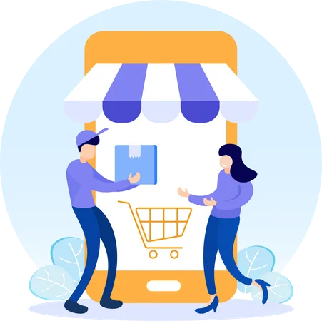 Woman getting shopping delivery  Illustration