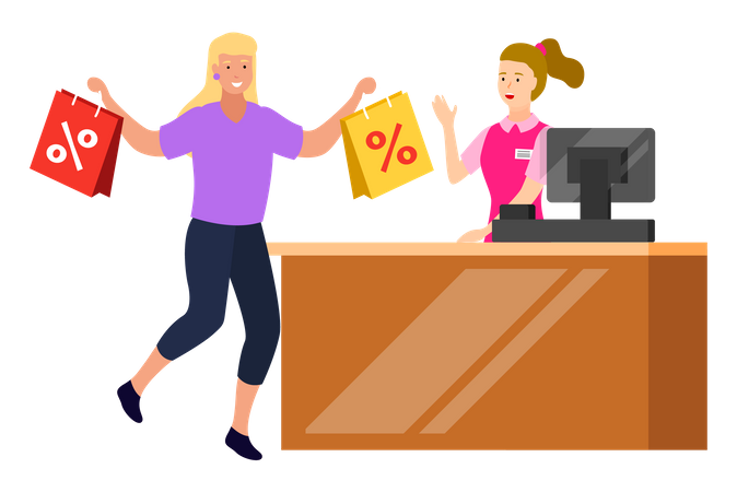 Woman getting shopping discount  Illustration
