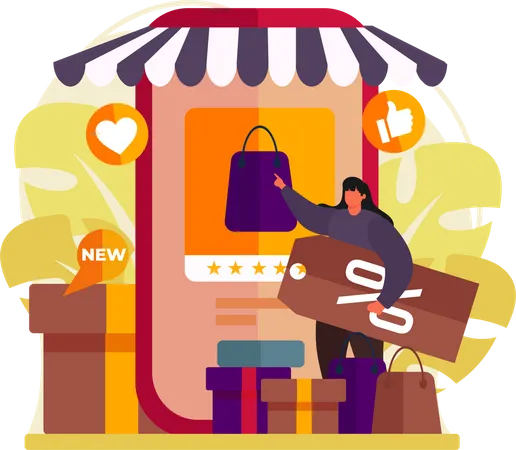 Woman getting shopping discount  Illustration