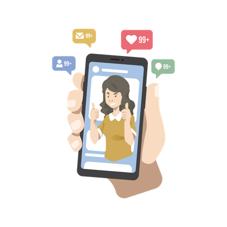 Woman getting social media reactions  Illustration