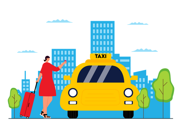 Woman getting taxi  Illustration