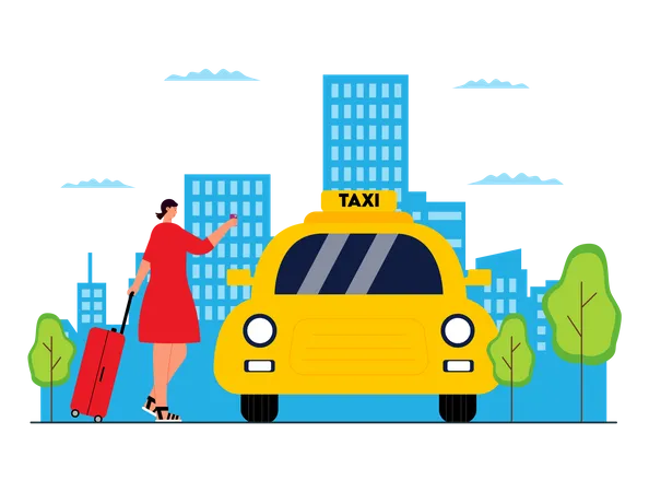 Woman getting taxi  Illustration