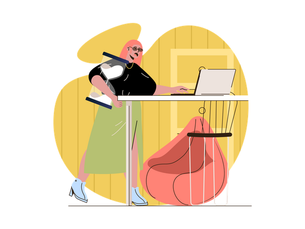 Woman getting tense as she ran out of time  Illustration