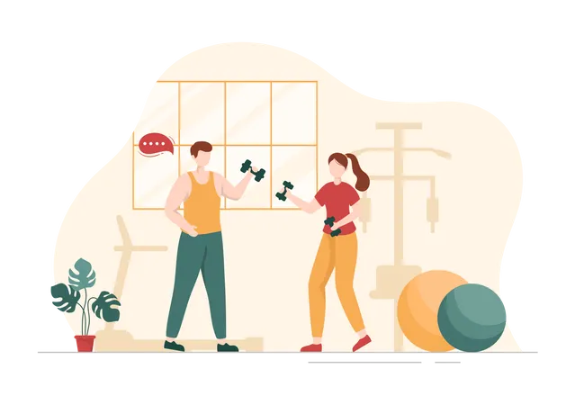 Woman getting training from personal gym trainer Illustration