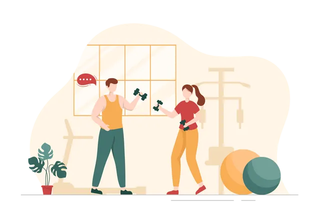 Woman getting training from personal gym trainer  Illustration