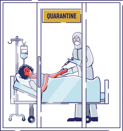 Woman getting treatment inside quarantine ward Illustration