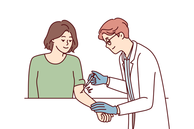 Woman getting vaccination by healthcare professional Illustration