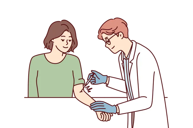 Woman getting vaccination by healthcare professional  Illustration