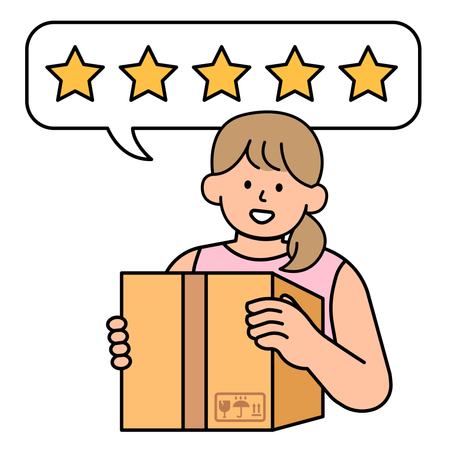 Woman give 5 star rating for shopping experience  イラスト