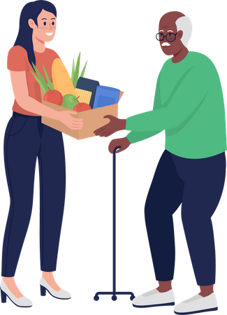 Woman give food to elderly Illustration
