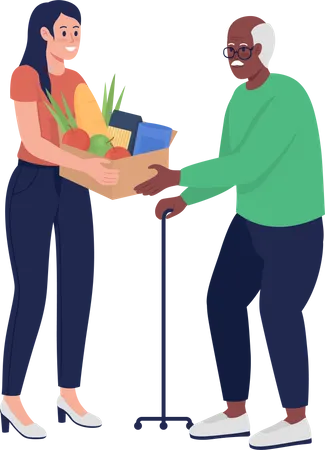 Woman give food to elderly Illustration