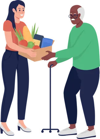 Woman give food to elderly  Illustration