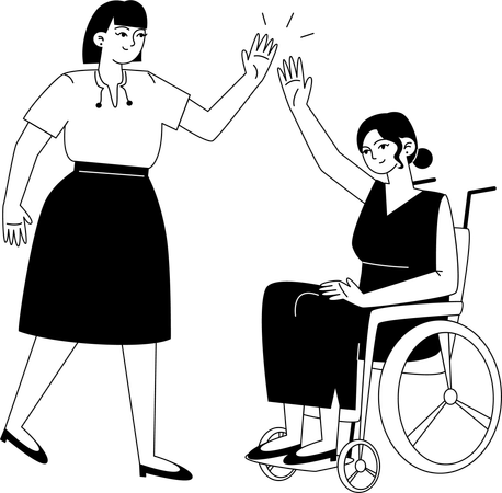 Woman give high five to handicapped collogues  イラスト