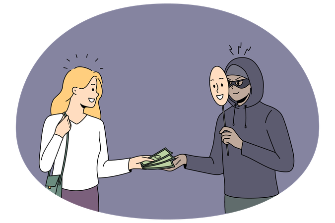 Woman give money to scammer  Illustration
