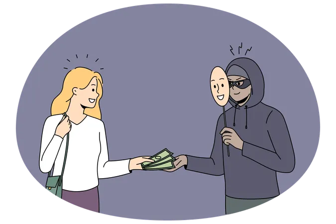 Woman give money to scammer  Illustration