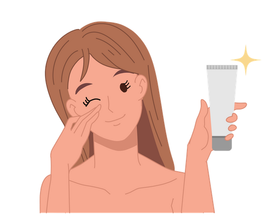 Woman give positive review to beauty product Illustration