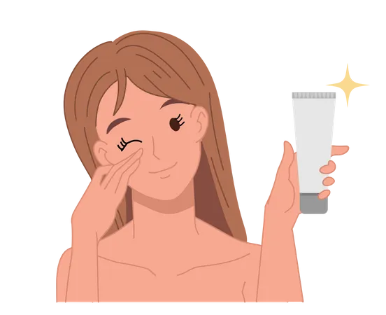 Woman Review Skincare Product Flat Vector Cartoon Character Illustration Illustration