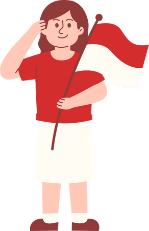 Woman give salute during Indonesia independence day  Illustration