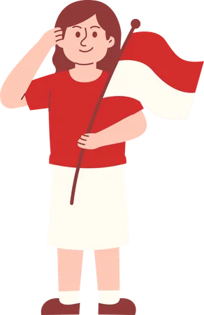 Woman give salute during Indonesia independence day  Illustration