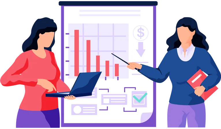 Woman gives employee presentation of profit chart  Illustration