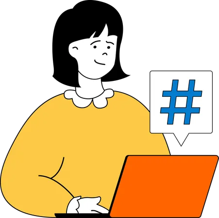 Woman gives hashtag on social media platform  Illustration