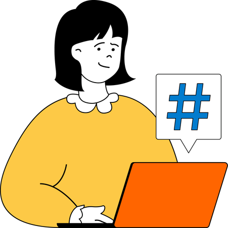 Woman gives hashtag on social media platform  일러스트레이션