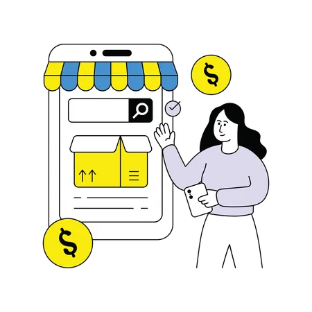 Woman gives Online shopping Order  Illustration